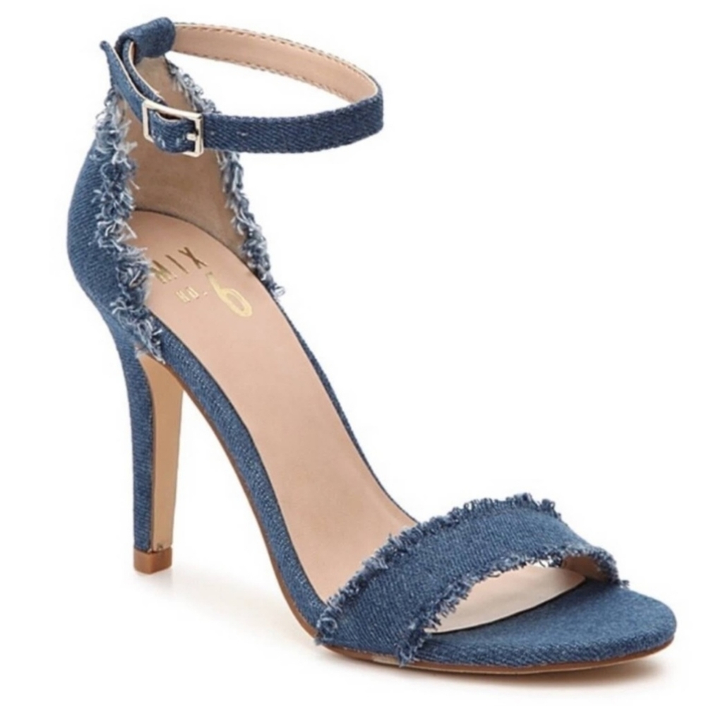 Mix No.6 Pavia Denim Fray Ankle Strap Heels